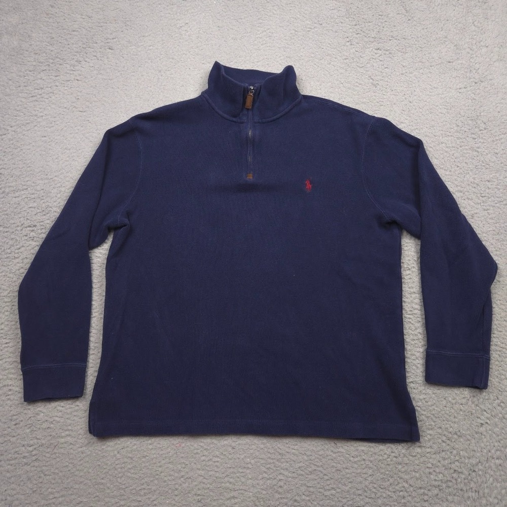 Polo Ralph Lauren Quarter Zip Pullover Men L 100% Cotton Navy Red Pony